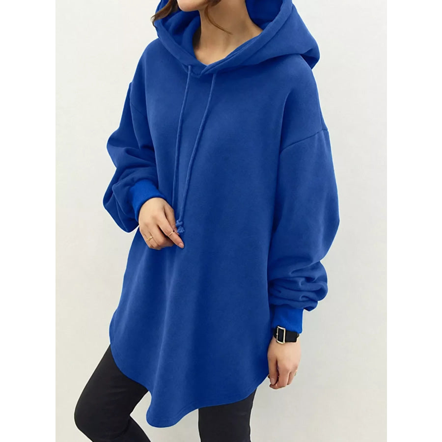 Full Size Drawstring Dropped Shoulder Hoodie Plus Blue / S Apparel and Accessories