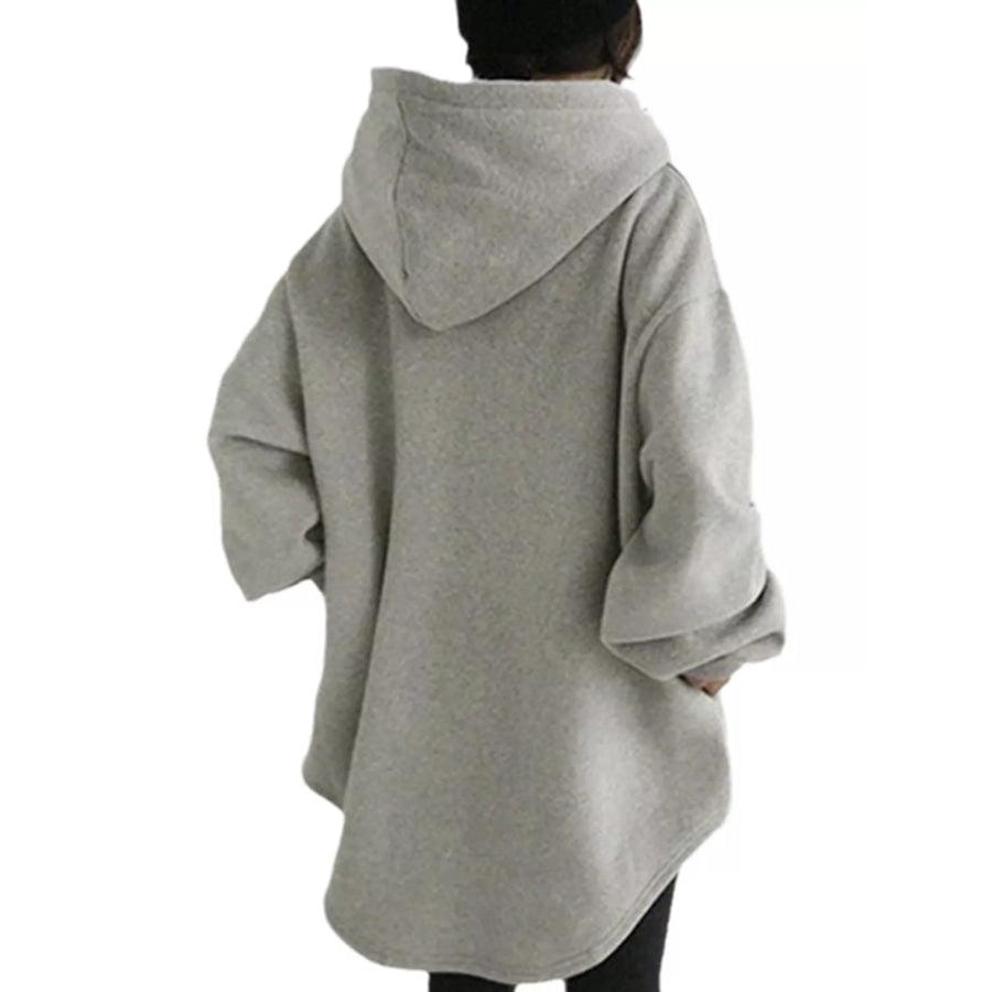 Full Size Drawstring Dropped Shoulder Hoodie Plus Gray / S Apparel and Accessories
