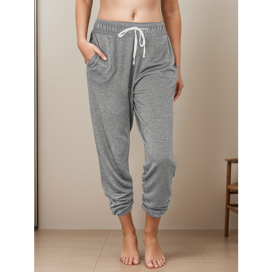 Full Size Drawstring Elastic Waist Joggers with Pockets Dark Gray / S Apparel and Accessories