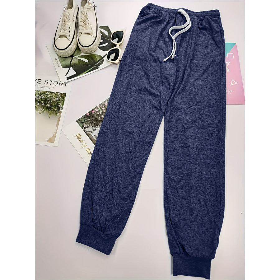 Full Size Drawstring Elastic Waist Joggers with Pockets Navy / S Apparel and Accessories