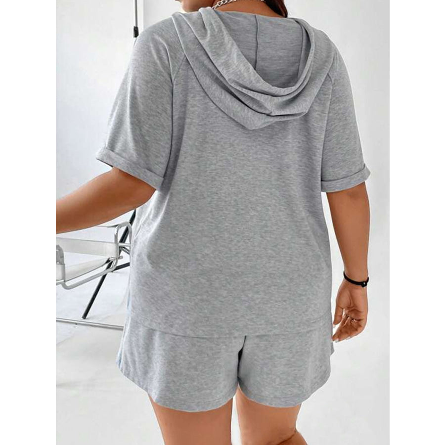 Full Size Drawstring Half Zip Hooded Top and Shorts Set Plus Size Apparel and Accessories