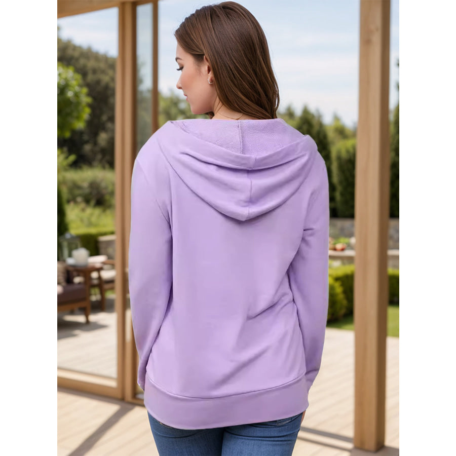 Full Size Drawstring Half Zip Long Sleeve Hoodie Apparel and Accessories