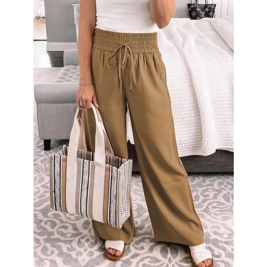 Full Size Drawstring High Waist Wide Leg Pants Camel / S Apparel and Accessories