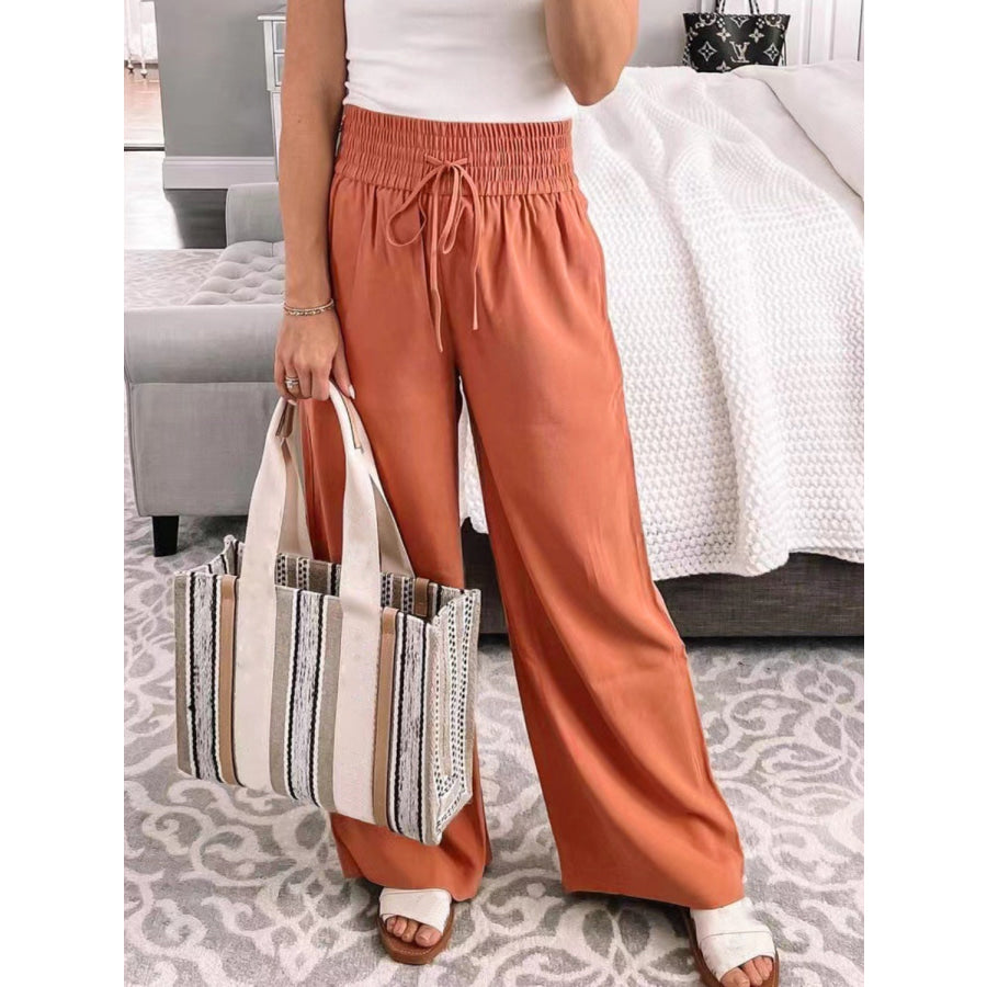 Full Size Drawstring High Waist Wide Leg Pants Orange-Red / S Apparel and Accessories