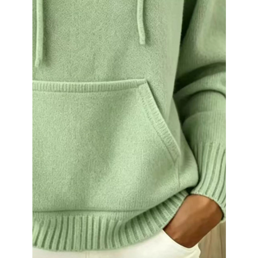 Full Size Drawstring Kangaroo Pocket Hooded Sweater Plus Apparel and Accessories