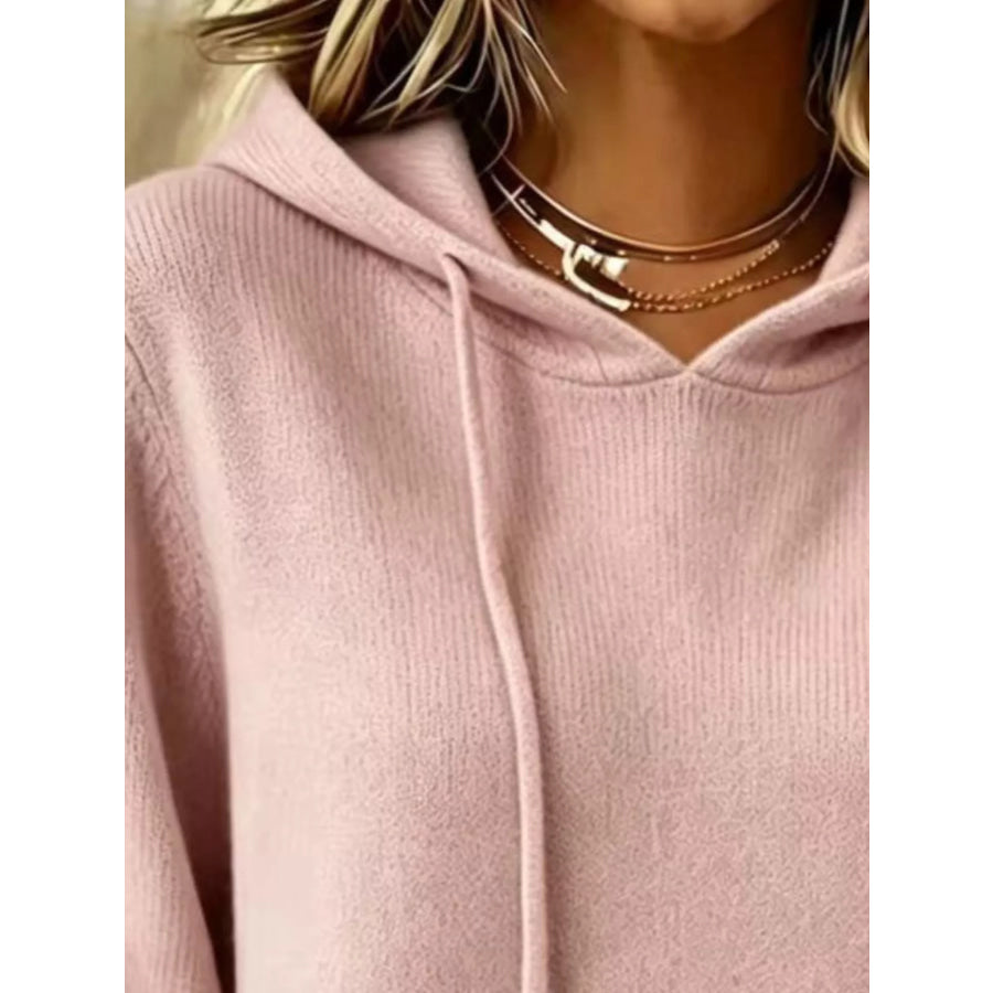Full Size Drawstring Kangaroo Pocket Hooded Sweater Plus Apparel and Accessories