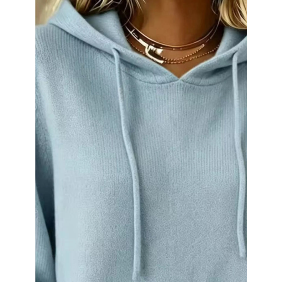 Full Size Drawstring Kangaroo Pocket Hooded Sweater Plus Apparel and Accessories