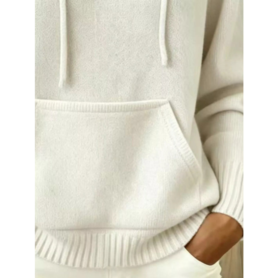 Full Size Drawstring Kangaroo Pocket Hooded Sweater Plus Apparel and Accessories