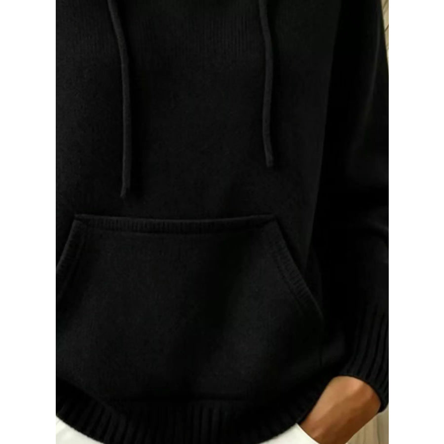 Full Size Drawstring Kangaroo Pocket Hooded Sweater Plus Apparel and Accessories
