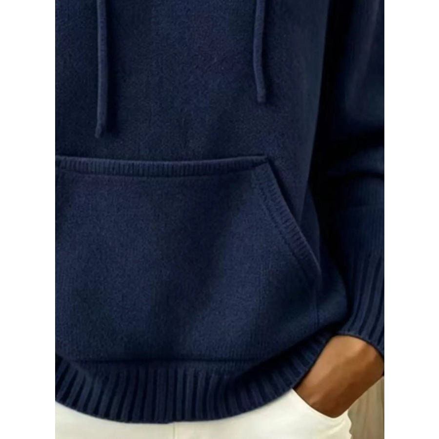 Full Size Drawstring Kangaroo Pocket Hooded Sweater Plus Apparel and Accessories