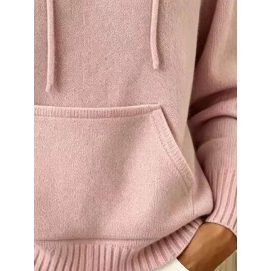 Full Size Drawstring Kangaroo Pocket Hooded Sweater Plus Apparel and Accessories