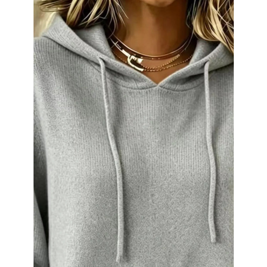 Full Size Drawstring Kangaroo Pocket Hooded Sweater Plus Apparel and Accessories