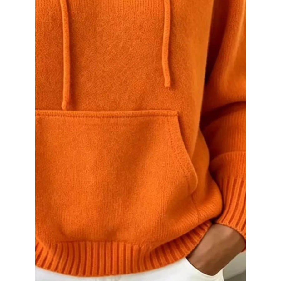 Full Size Drawstring Kangaroo Pocket Hooded Sweater Plus Apparel and Accessories
