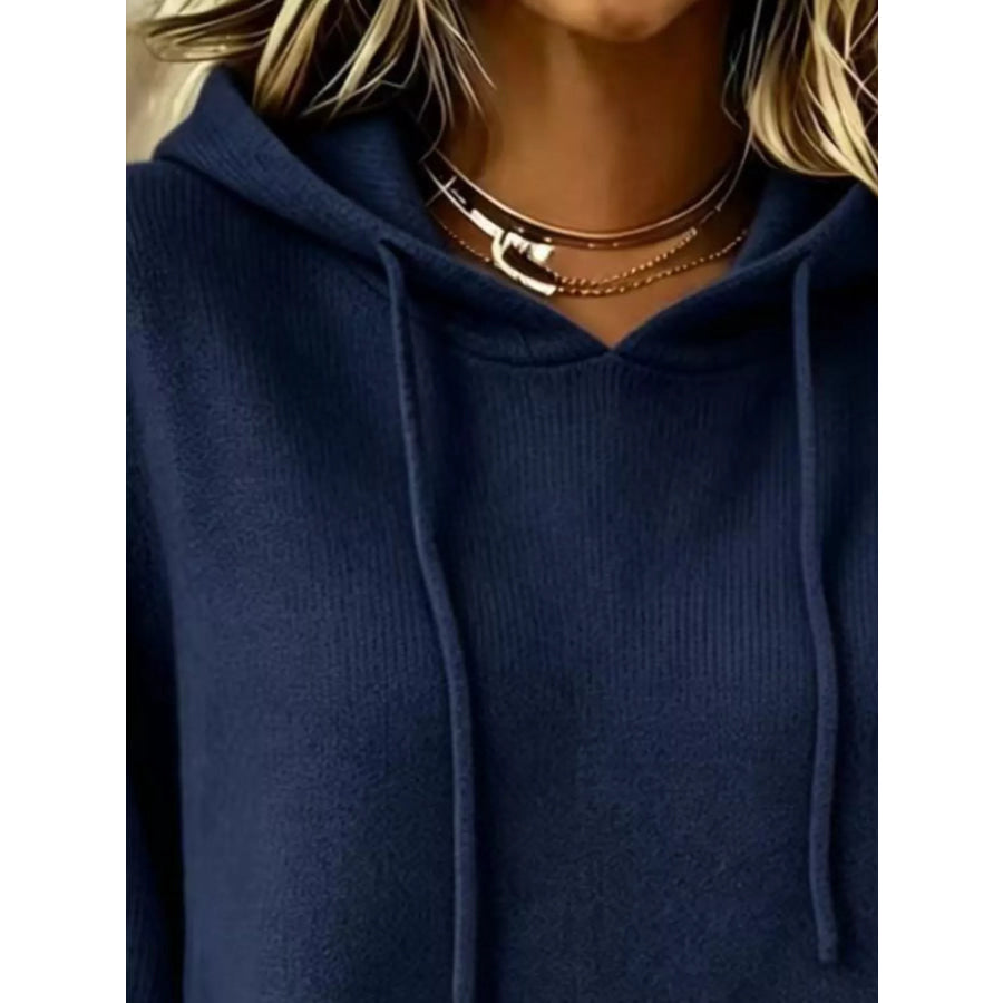 Full Size Drawstring Kangaroo Pocket Hooded Sweater Plus Apparel and Accessories