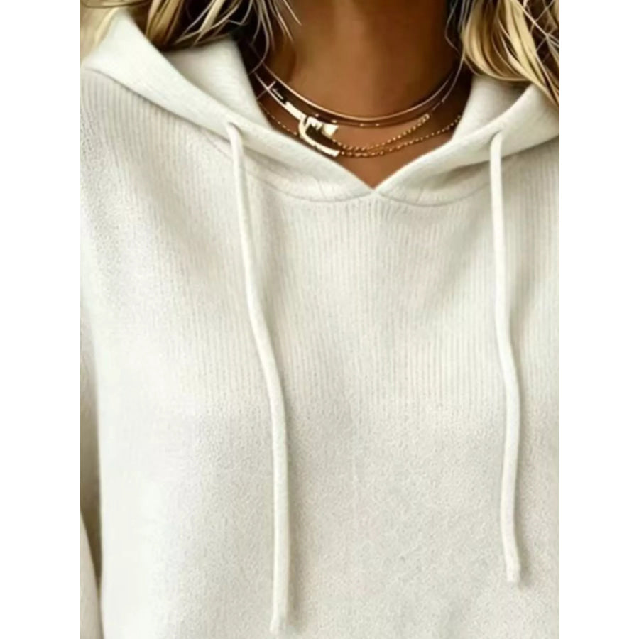 Full Size Drawstring Kangaroo Pocket Hooded Sweater Plus Apparel and Accessories