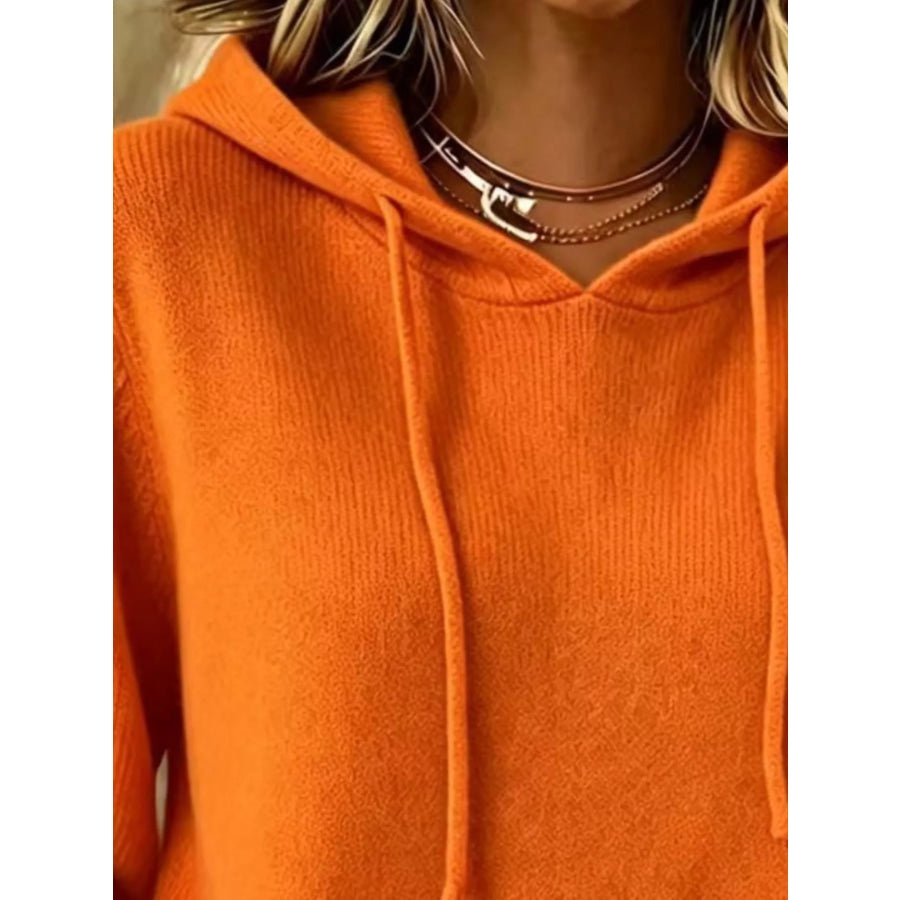 Full Size Drawstring Kangaroo Pocket Hooded Sweater Plus Apparel and Accessories