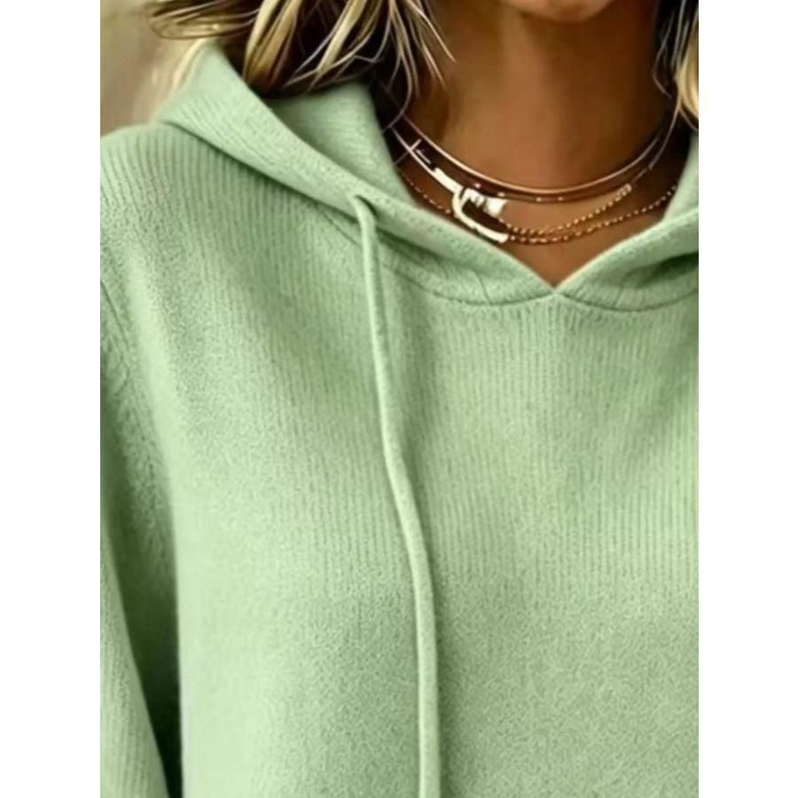 Full Size Drawstring Kangaroo Pocket Hooded Sweater Plus Apparel and Accessories