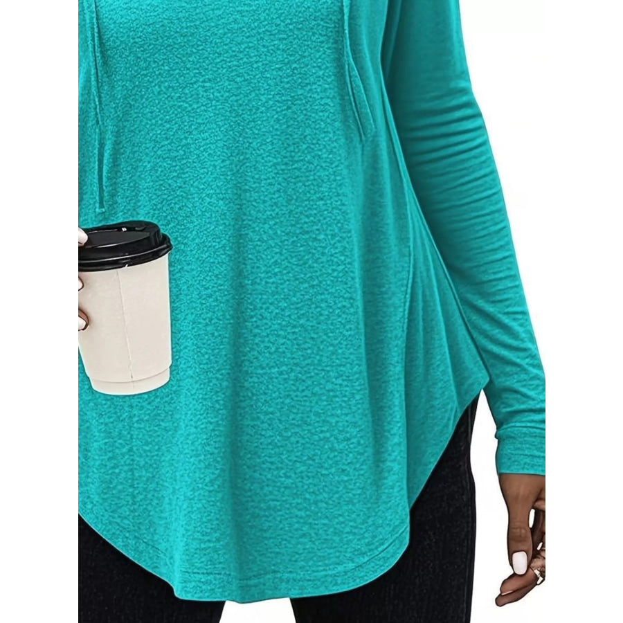 Full Size Drawstring Long Sleeve Hooded Top Plus Size Apparel and Accessories