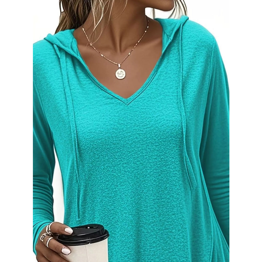 Full Size Drawstring Long Sleeve Hooded Top Plus Size Apparel and Accessories