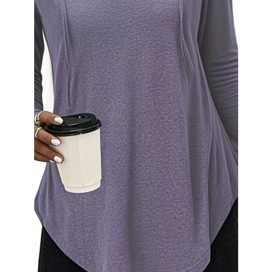 Full Size Drawstring Long Sleeve Hooded Top Plus Size Apparel and Accessories
