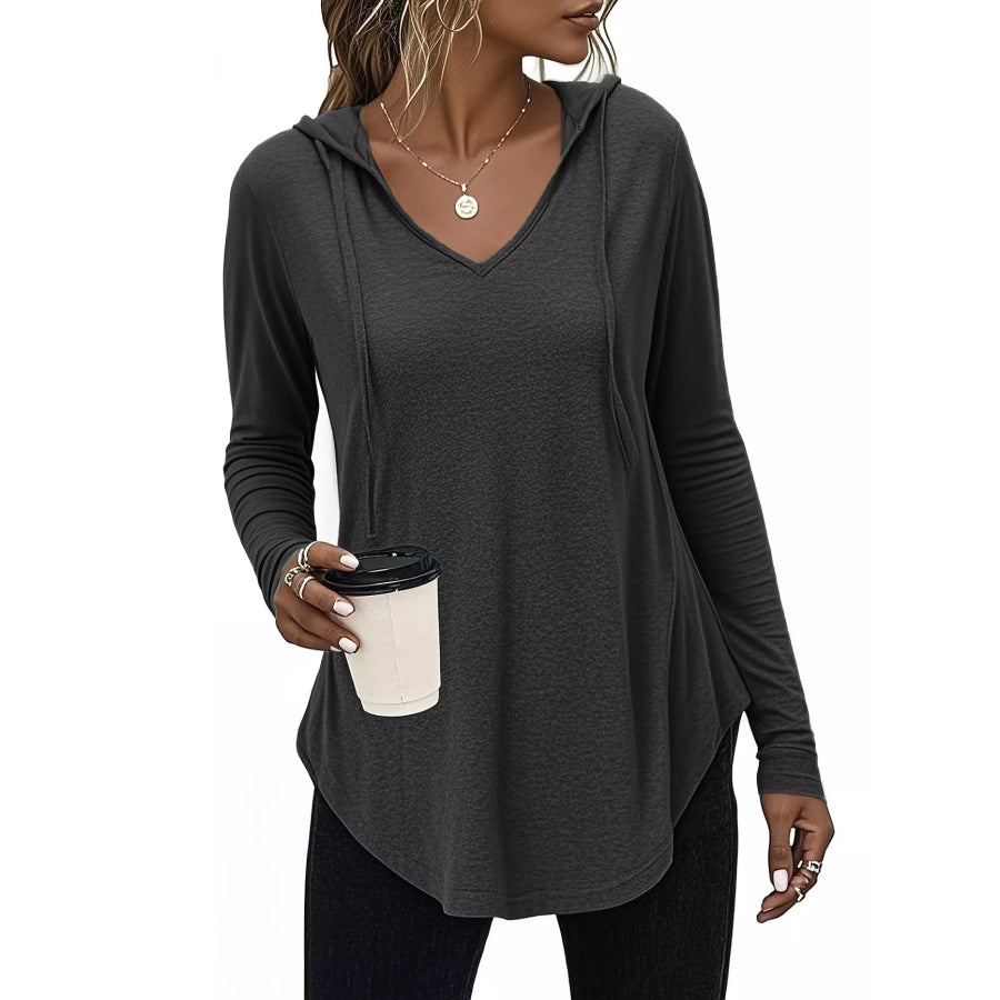 Full Size Drawstring Long Sleeve Hooded Top Plus Size Black / S Apparel and Accessories