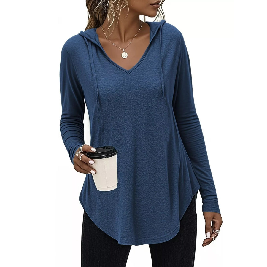 Full Size Drawstring Long Sleeve Hooded Top Plus Size Blue / S Apparel and Accessories