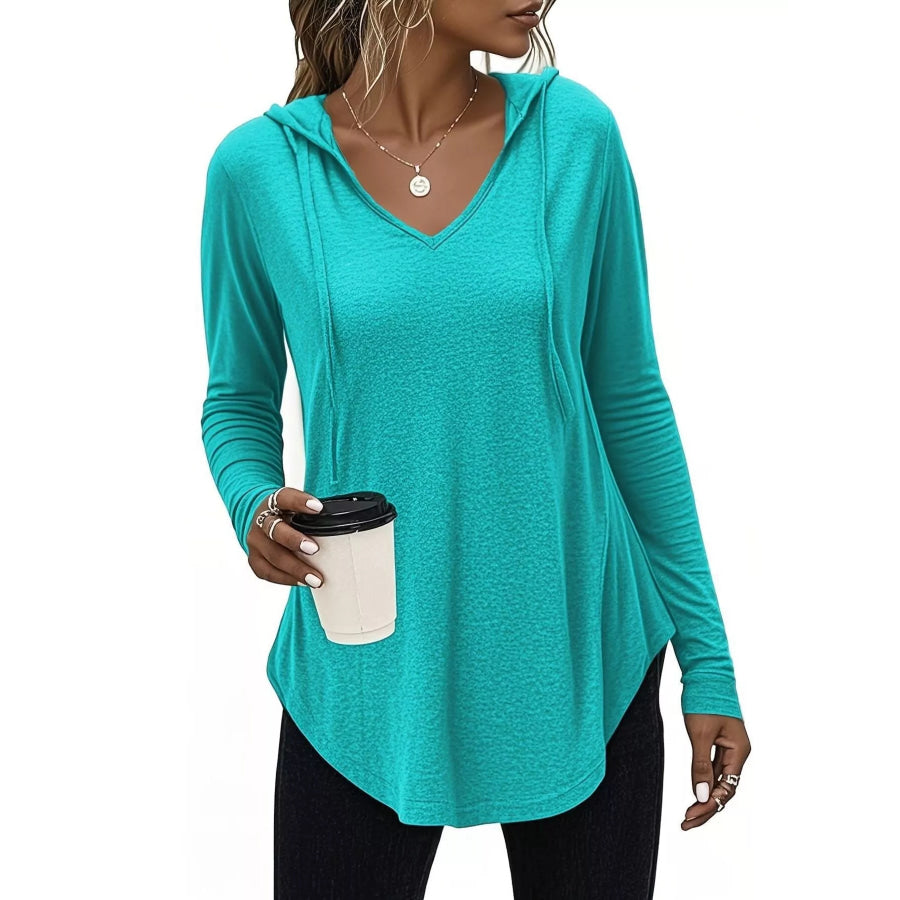 Full Size Drawstring Long Sleeve Hooded Top Plus Size Green / S Apparel and Accessories