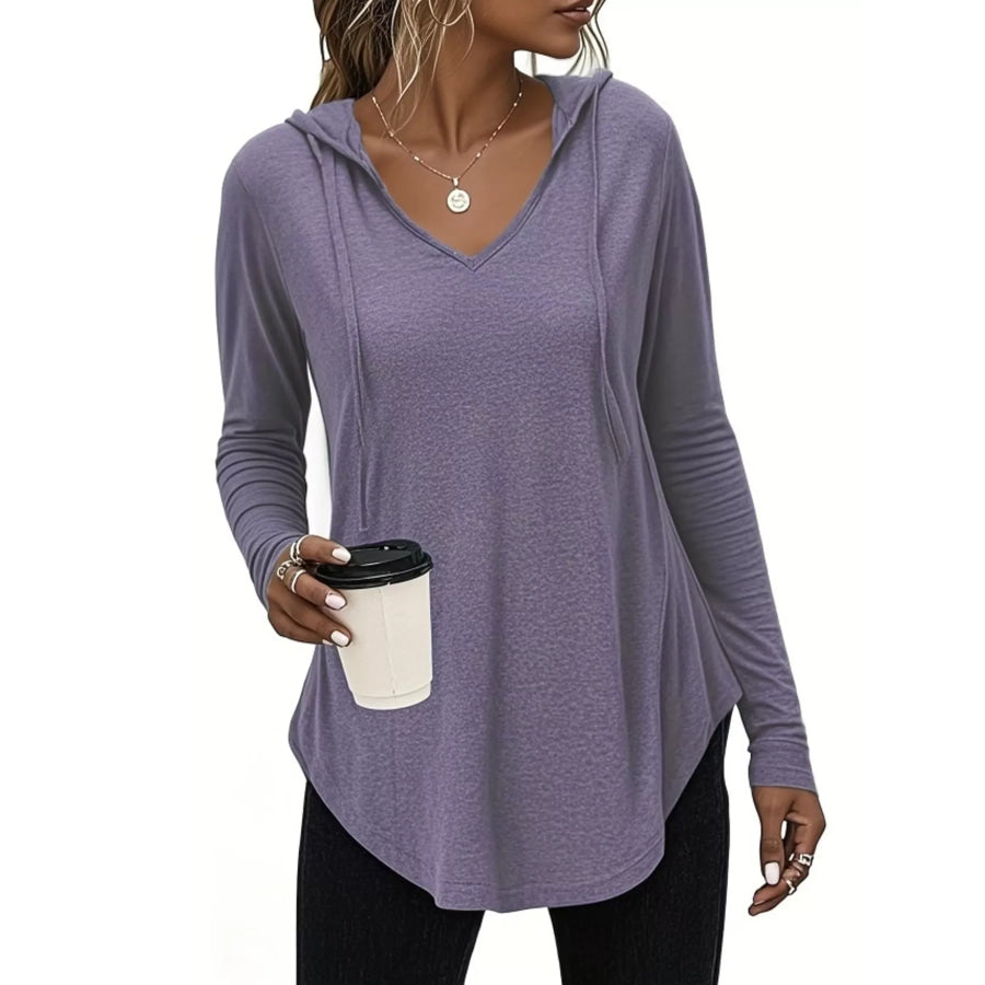Full Size Drawstring Long Sleeve Hooded Top Plus Size Purple / S Apparel and Accessories