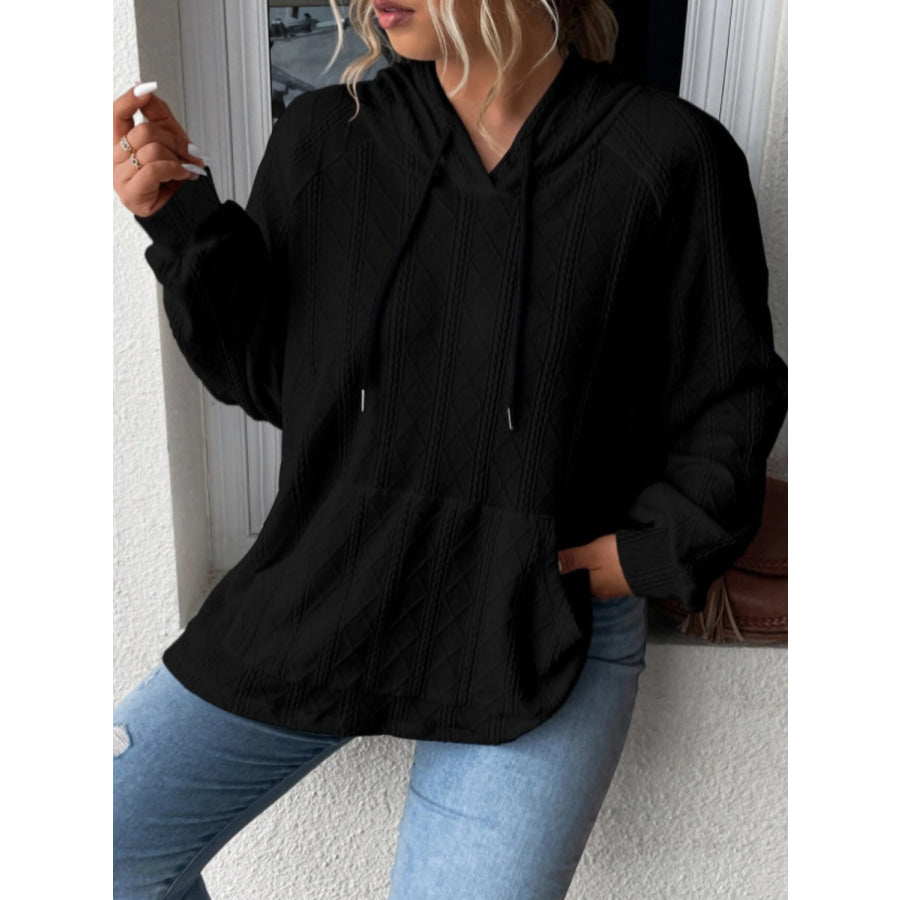 Full Size Drawstring Long Sleeve Hoodie Black / S Apparel and Accessories