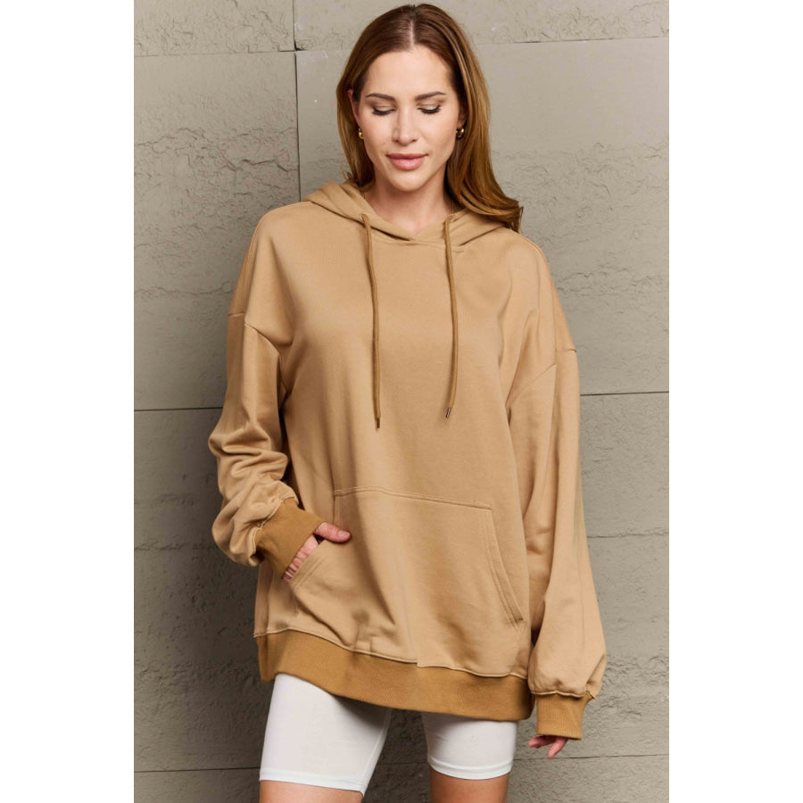 Full Size Drawstring Long Sleeve Hoodie Camel / S Apparel and Accessories