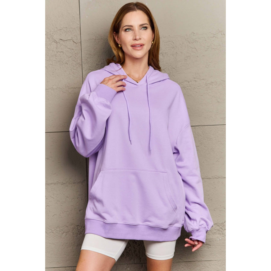 Full Size Drawstring Long Sleeve Hoodie Lavender / S Apparel and Accessories