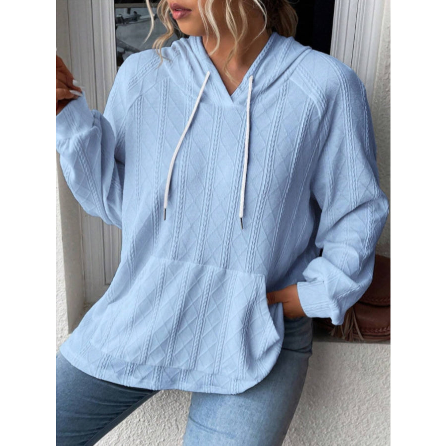 Full Size Drawstring Long Sleeve Hoodie Light Blue / S Apparel and Accessories