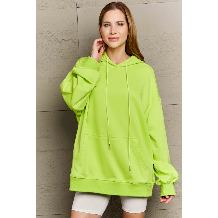 Full Size Drawstring Long Sleeve Hoodie Lime / S Apparel and Accessories