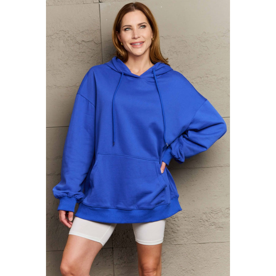 Full Size Drawstring Long Sleeve Hoodie Royal Blue / S Apparel and Accessories