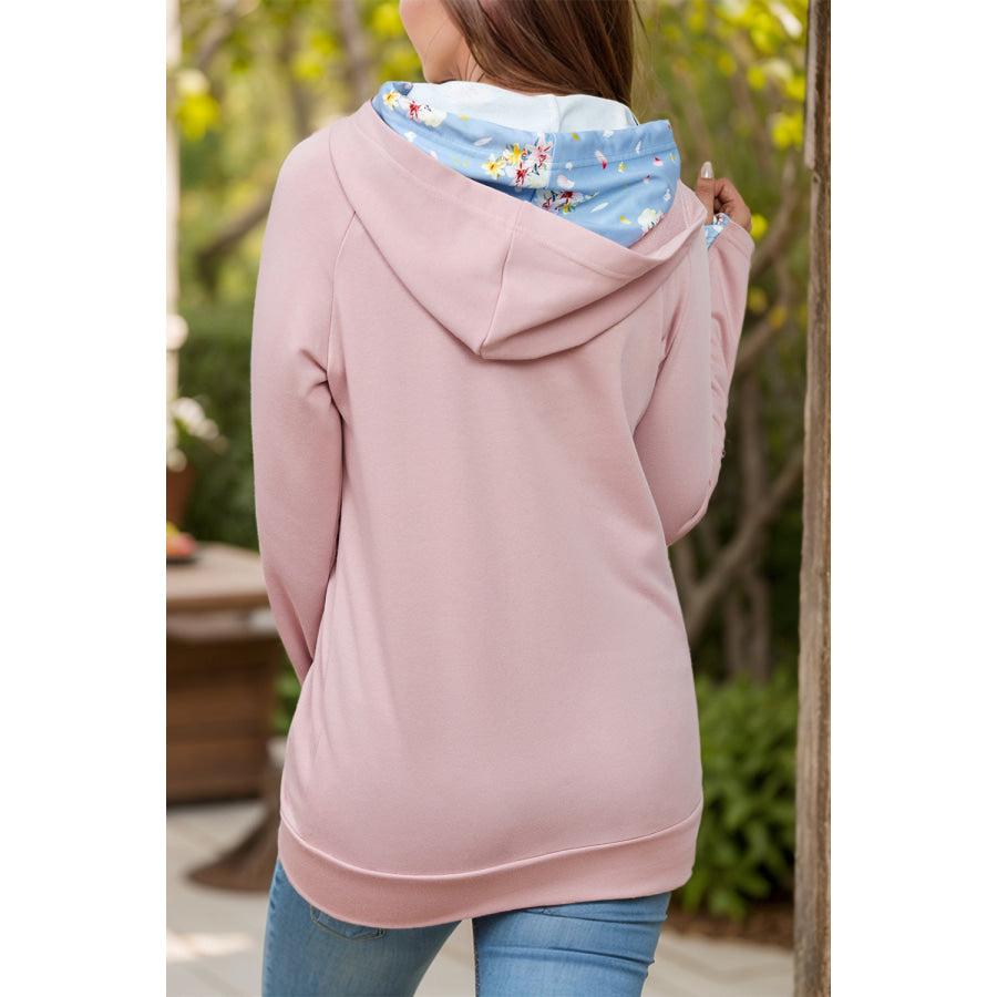 Full Size Drawstring Long Sleeve Printed Hoodie Apparel and Accessories