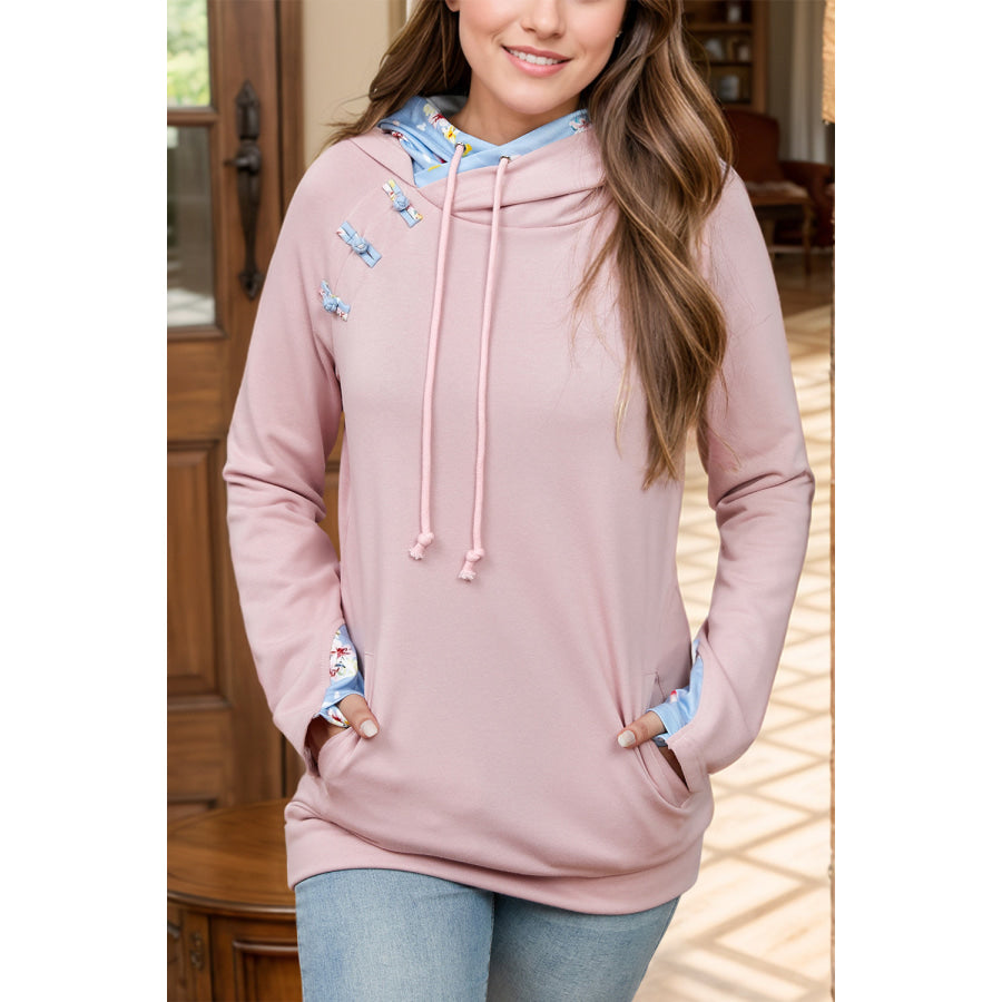 Full Size Drawstring Long Sleeve Printed Hoodie Dusty Pink / S Apparel and Accessories