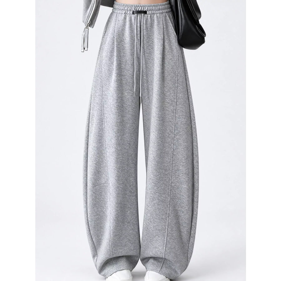 Full Size Drawstring Loose Fit Wide-Leg Sweatpants Plus Light Gray-Spring And Fall-Tall / S Apparel Accessories