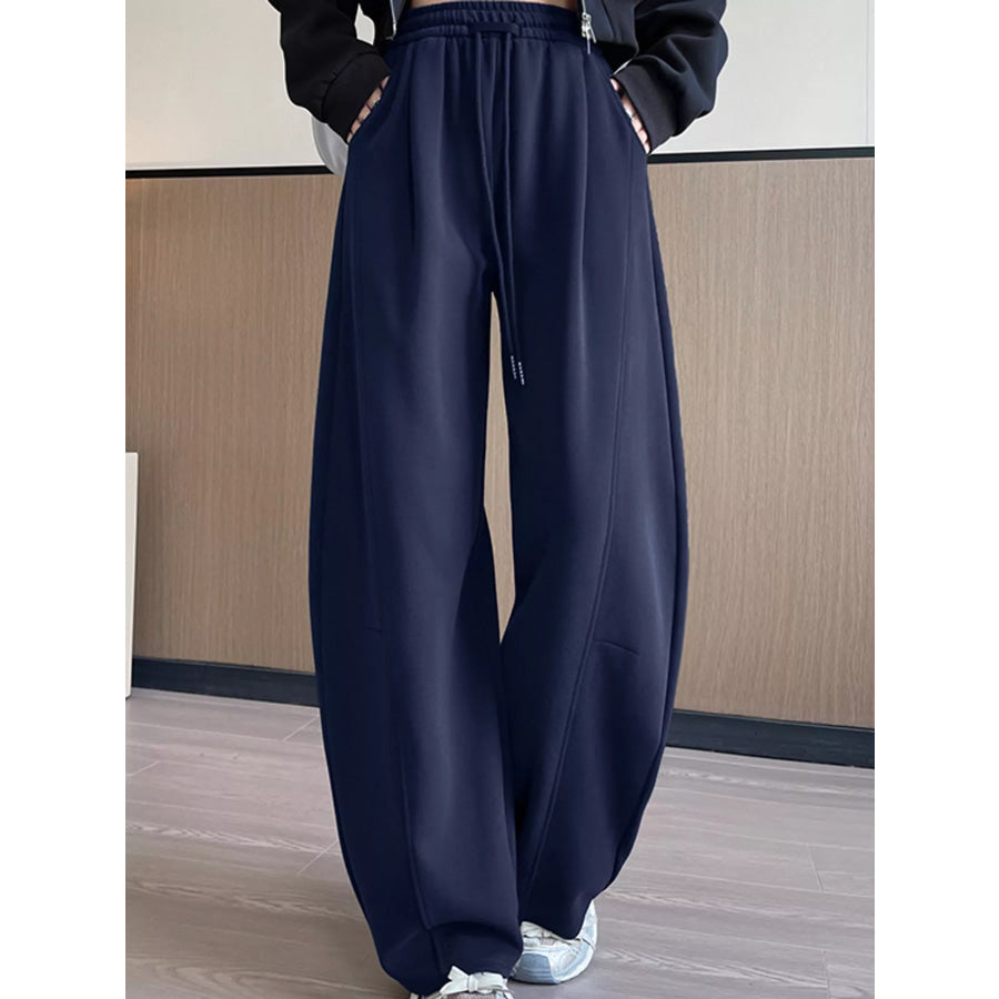 Full Size Drawstring Loose Fit Wide-Leg Sweatpants Plus Navy-Spring And Fall-Tall / S Apparel Accessories