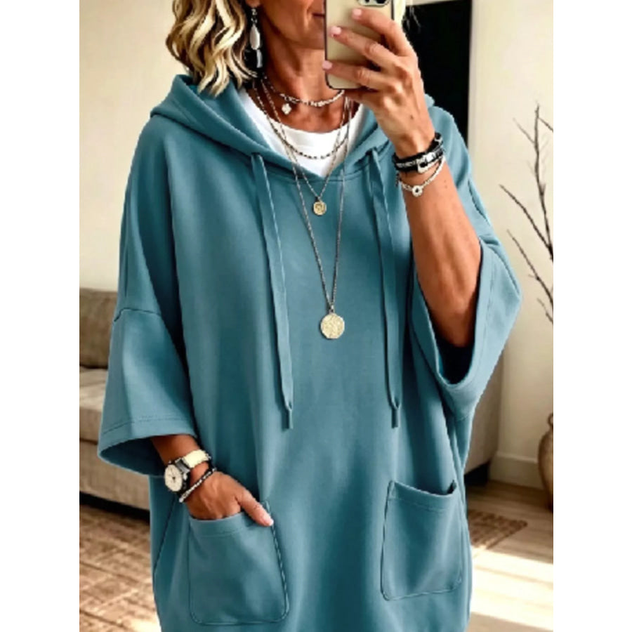 Full Size Drawstring Oversized Front Pockets Hoodie Plus Apparel and Accessories