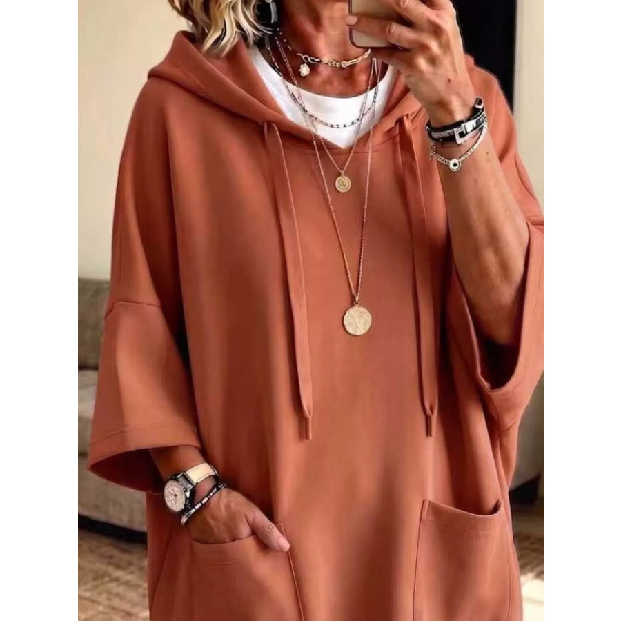 Full Size Drawstring Oversized Front Pockets Hoodie Plus Apparel and Accessories
