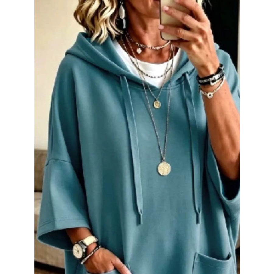 Full Size Drawstring Oversized Front Pockets Hoodie Plus Apparel and Accessories