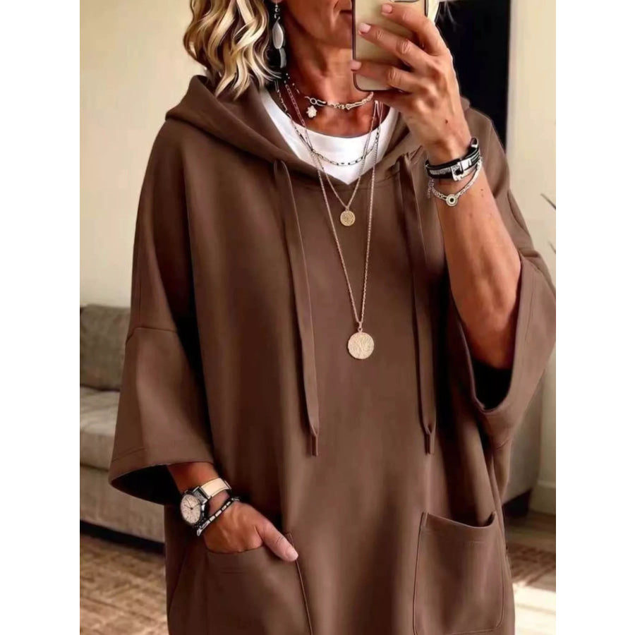 Full Size Drawstring Oversized Front Pockets Hoodie Plus Apparel and Accessories