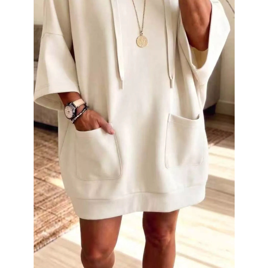 Full Size Drawstring Oversized Front Pockets Hoodie Plus Beige / S Apparel and Accessories