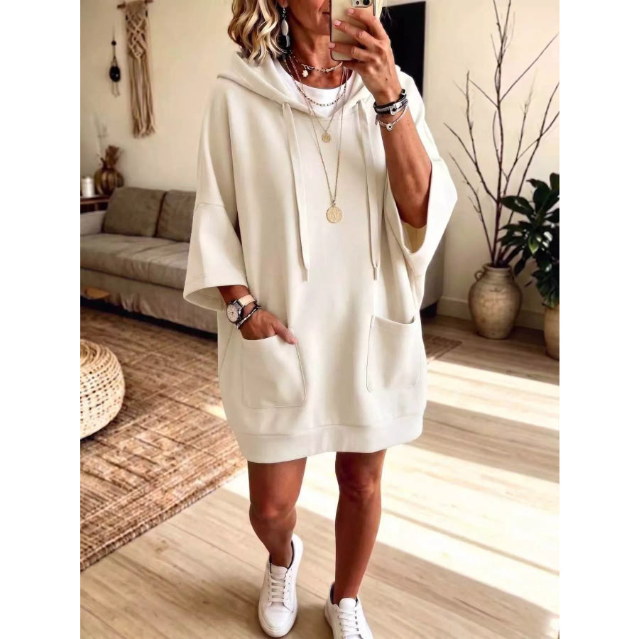 Full Size Drawstring Oversized Front Pockets Hoodie Plus Beige / S Apparel and Accessories