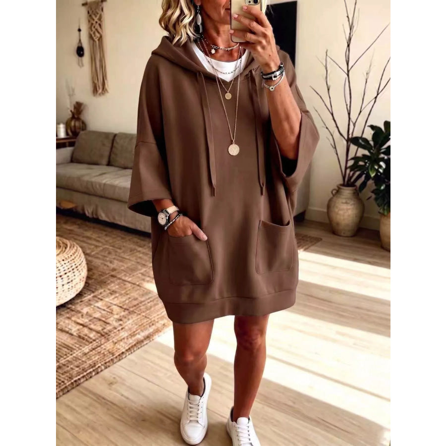 Full Size Drawstring Oversized Front Pockets Hoodie Plus Brown / S Apparel and Accessories