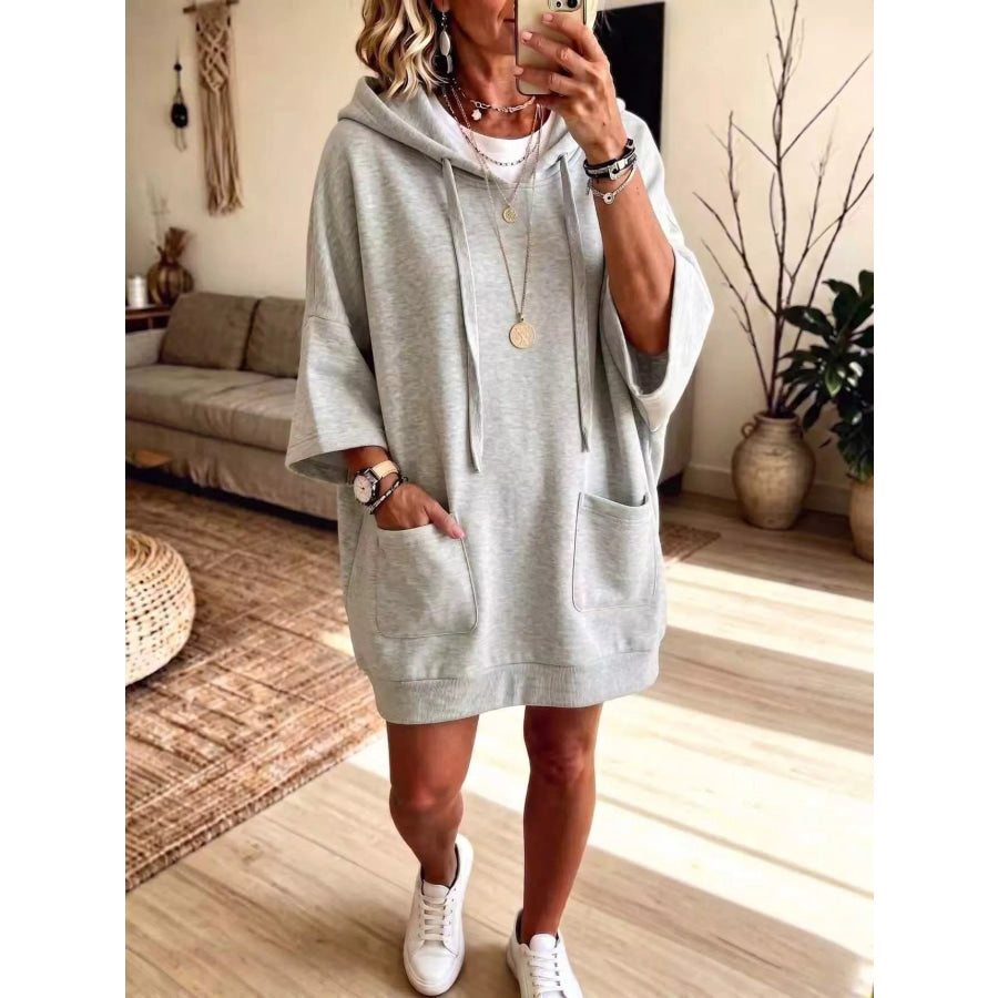 Full Size Drawstring Oversized Front Pockets Hoodie Plus Gray / S Apparel and Accessories