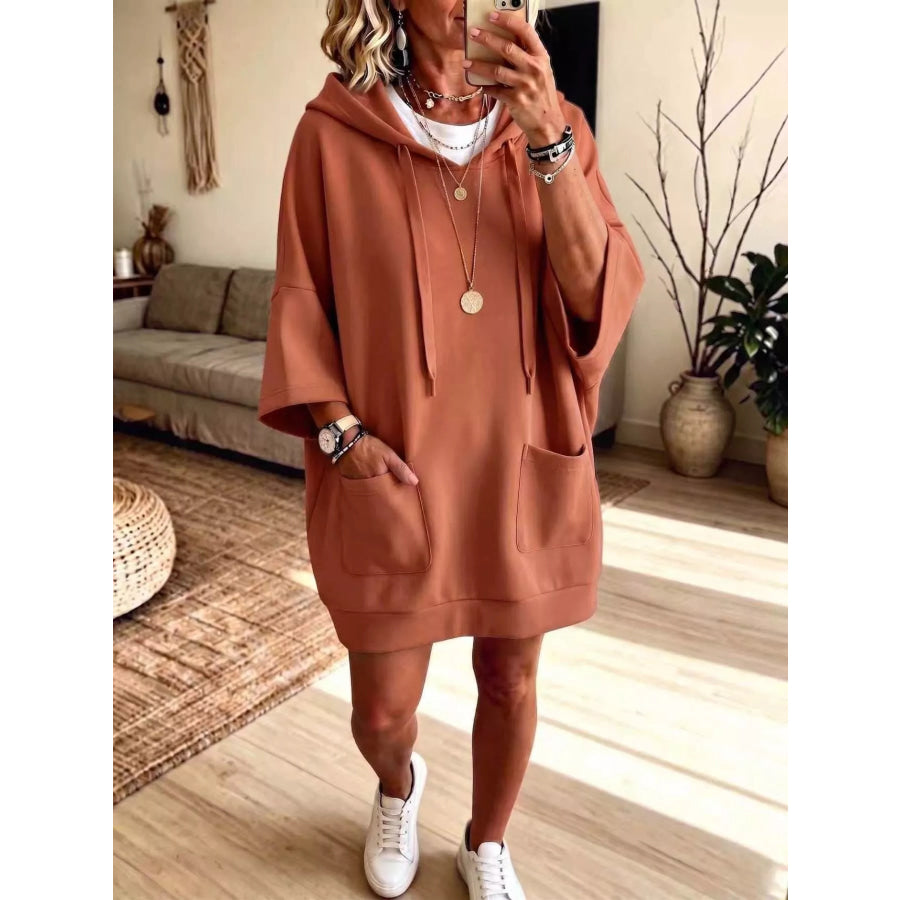 Full Size Drawstring Oversized Front Pockets Hoodie Plus Terracotta / S Apparel and Accessories