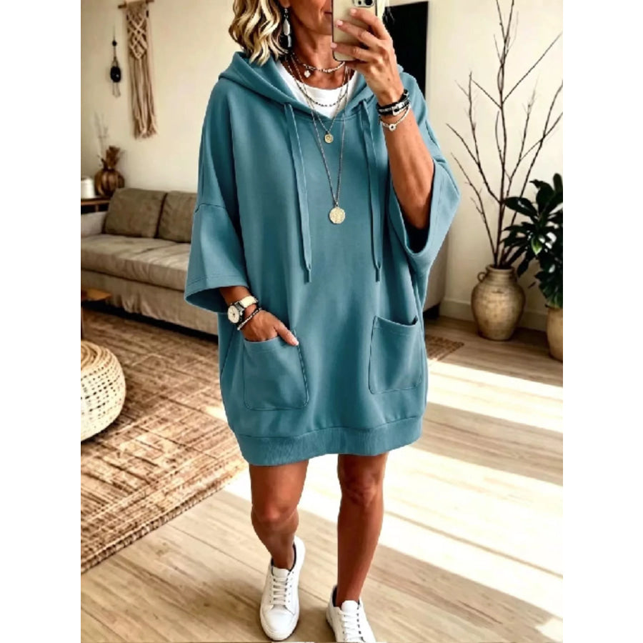 Full Size Drawstring Oversized Front Pockets Hoodie Plus Turquoise / S Apparel and Accessories