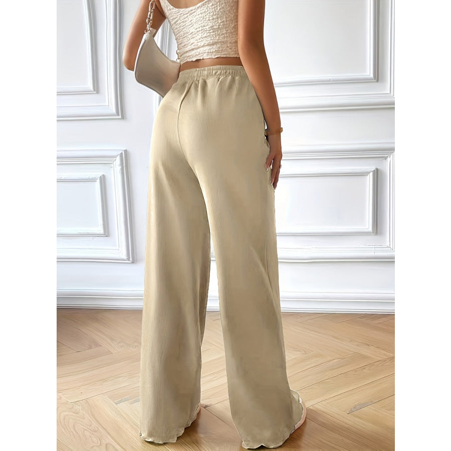 Full Size Drawstring Pocketed Wide Leg Pants Tan / S Apparel and Accessories