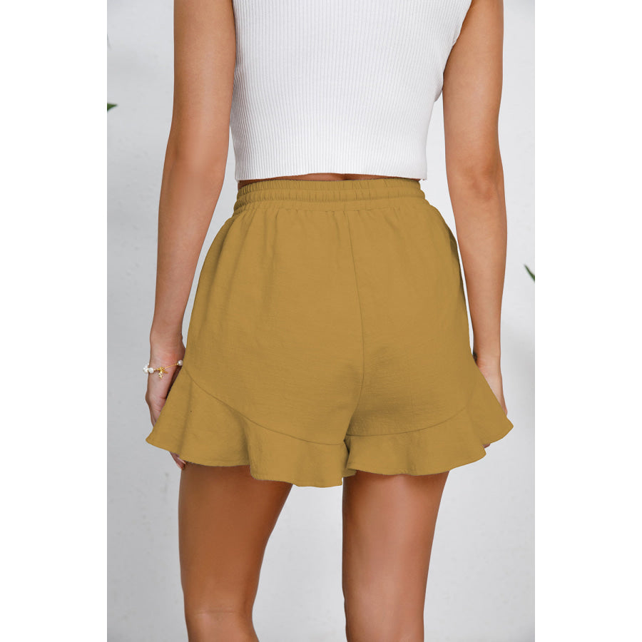 Full Size Drawstring Ruffle Hem Shorts Apparel and Accessories